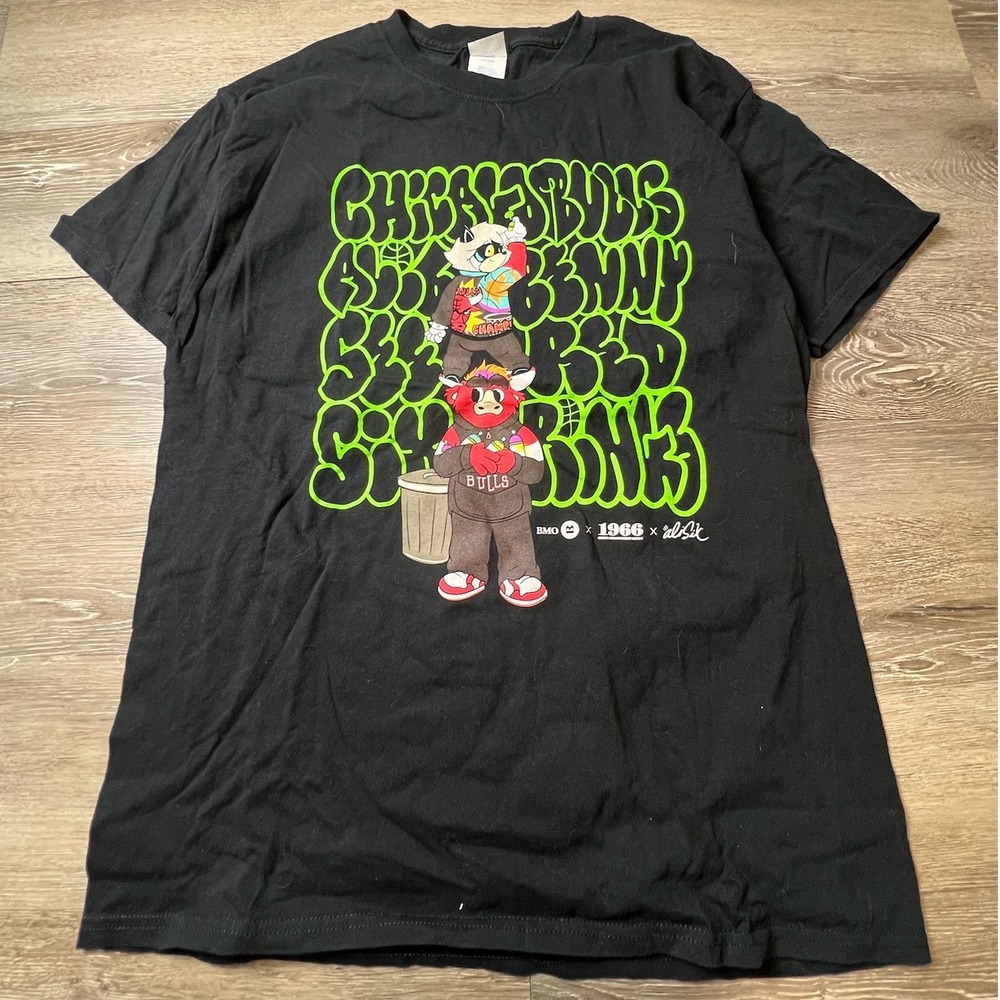 Chicago Bulls T-Shirt Mens L Black Benny the Bull‎ Ali Six Graphic tee